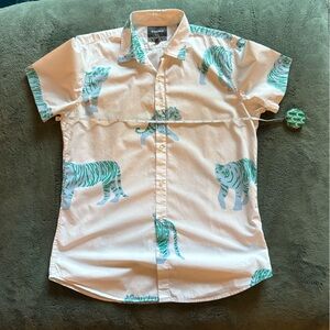 Bonobos White Shirt with Green Pattern